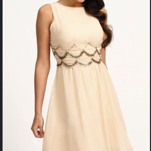 Little Mistress Cream Embellished Scallop Dress